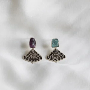 Ruby Zoisite & Aquamarine Earrings Silver 925